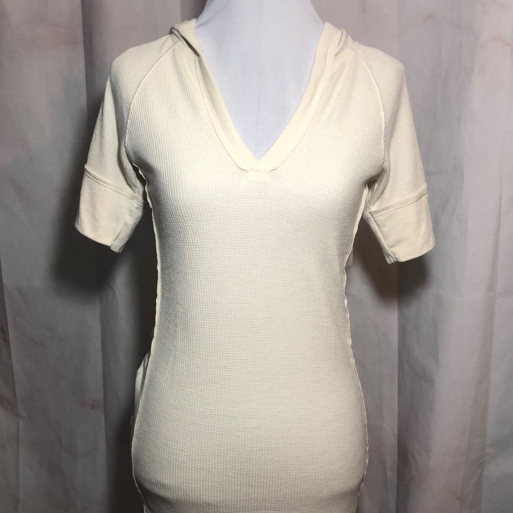 Mystree Waffle Knit Top Hood Short Sleeves Med - Picture 6 of 8